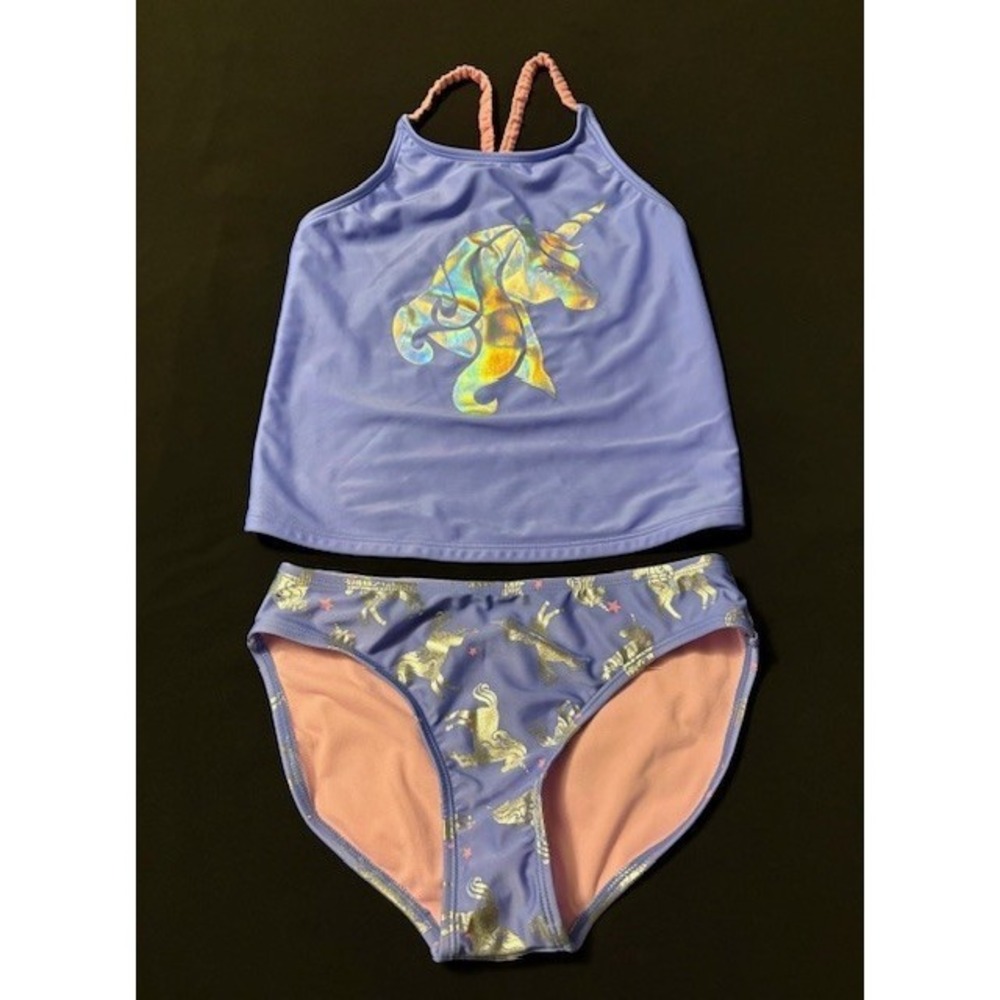 More than Magic girls size 10/12 2 piece light purple bathing suit with unicorn